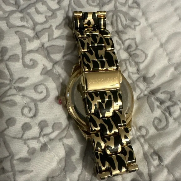 Betsey Johnson Gold and Pink Heart Watch with Crystal Accents - Picture 4 of 5